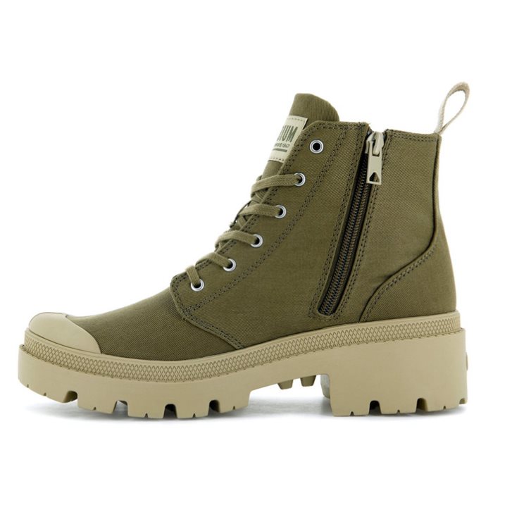 Palladium Pallabase Twill Women's Boots Olive | UK P453-JON